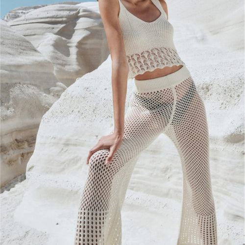 Damen luftiges Cropped-Häkeloberteil und Hochtaillierte Netzhose Drune