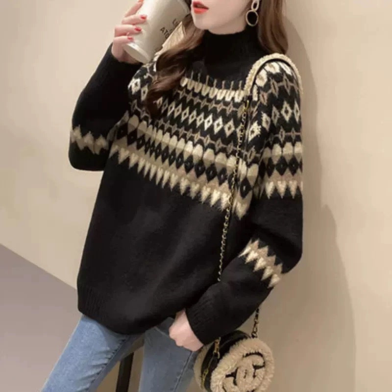 Damen Modischer Pullover mit geometrischem Fair-Isle-Muster Drune