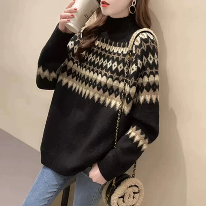 Damen Modischer Pullover mit geometrischem Fair-Isle-Muster Drune