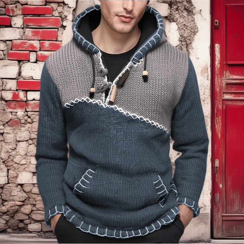 Herren Kapuzenpullover mit einzigartigem Zickzackmuster und hochwertiger Strickstruktur Drune