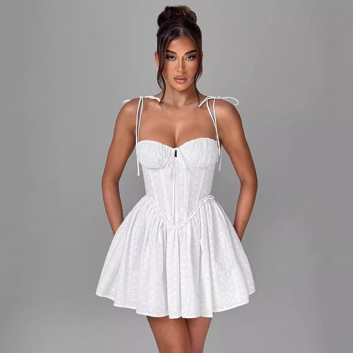 Damen verspieltes Sommerkleid mit Rüschendetails und zarten Trägern Drune