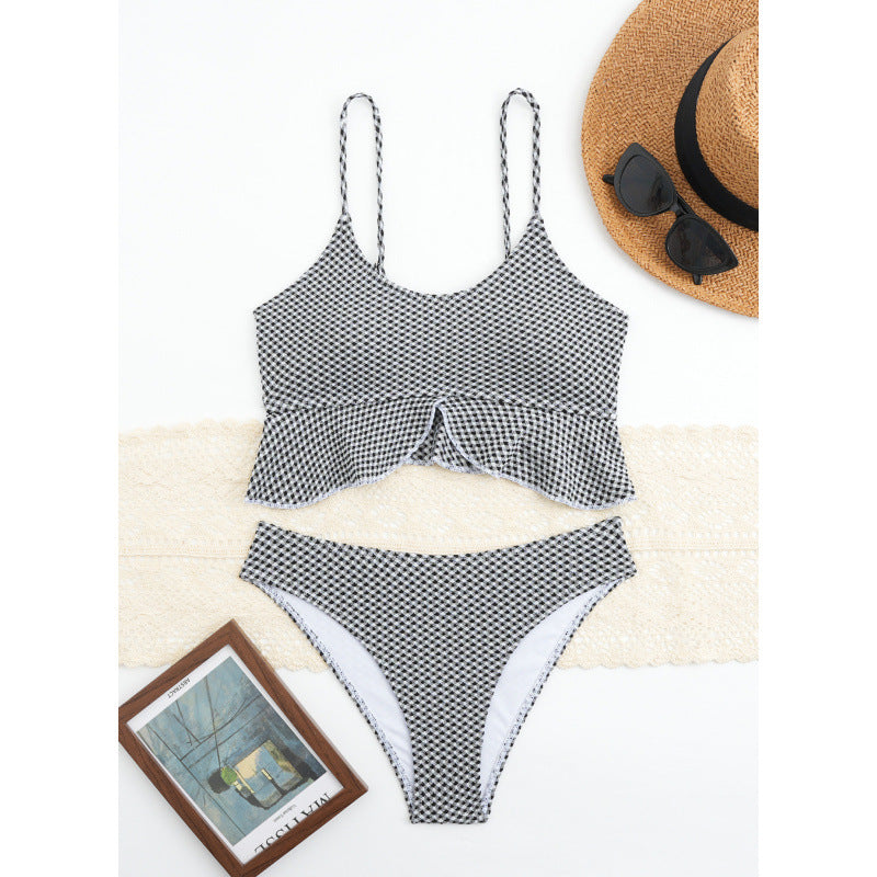 Damen Bikiniversatile mit Rüschen und Karomuster Drune