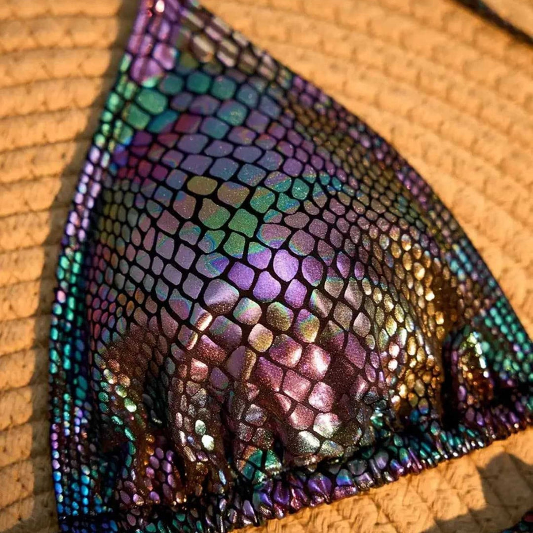Damen Triangel-Bikini mit schimmerndem Schlangendesign Drune
