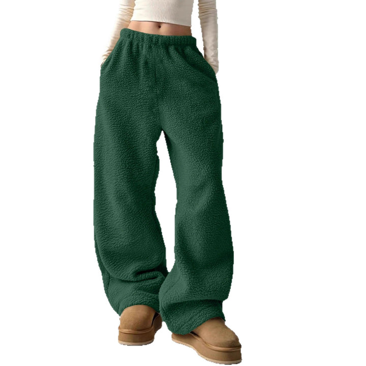 Damen bequeme Fleece-Hose mit weitem Schnitt und elastischem Bund Drune