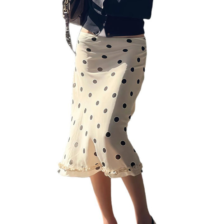 Damen Midirock mit Polka-Dots und elastischem Bund Drune