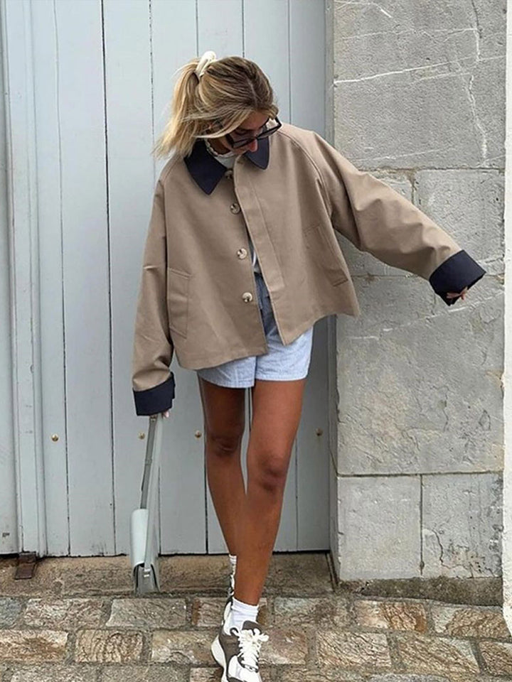 Damen lässige Oversized-Jacke mit kontrastierendem Kragen Drune