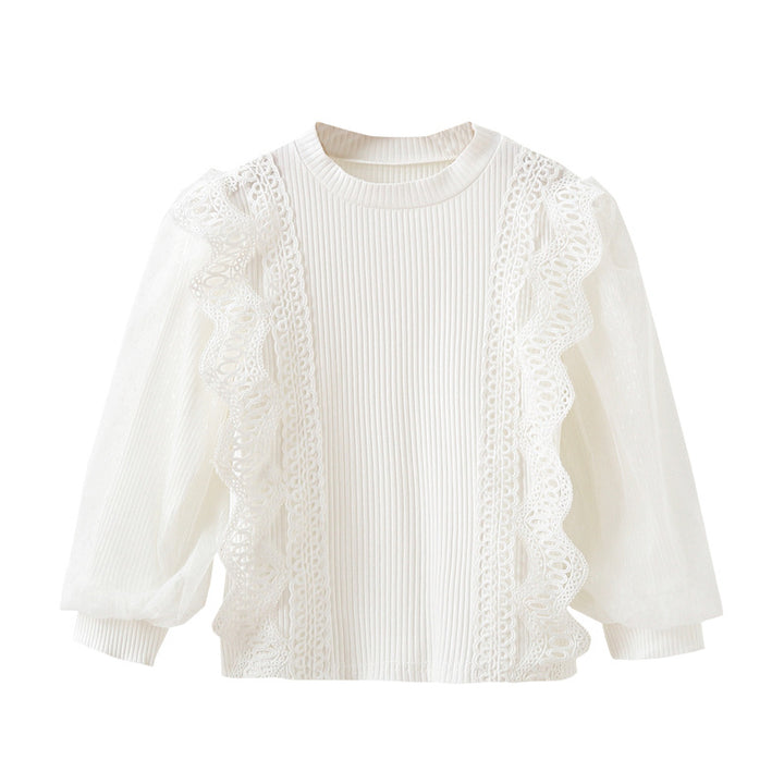 Mädchen Sweatshirt mit eleganten Rüschendetails und transparenten Tüllärmeln Drune