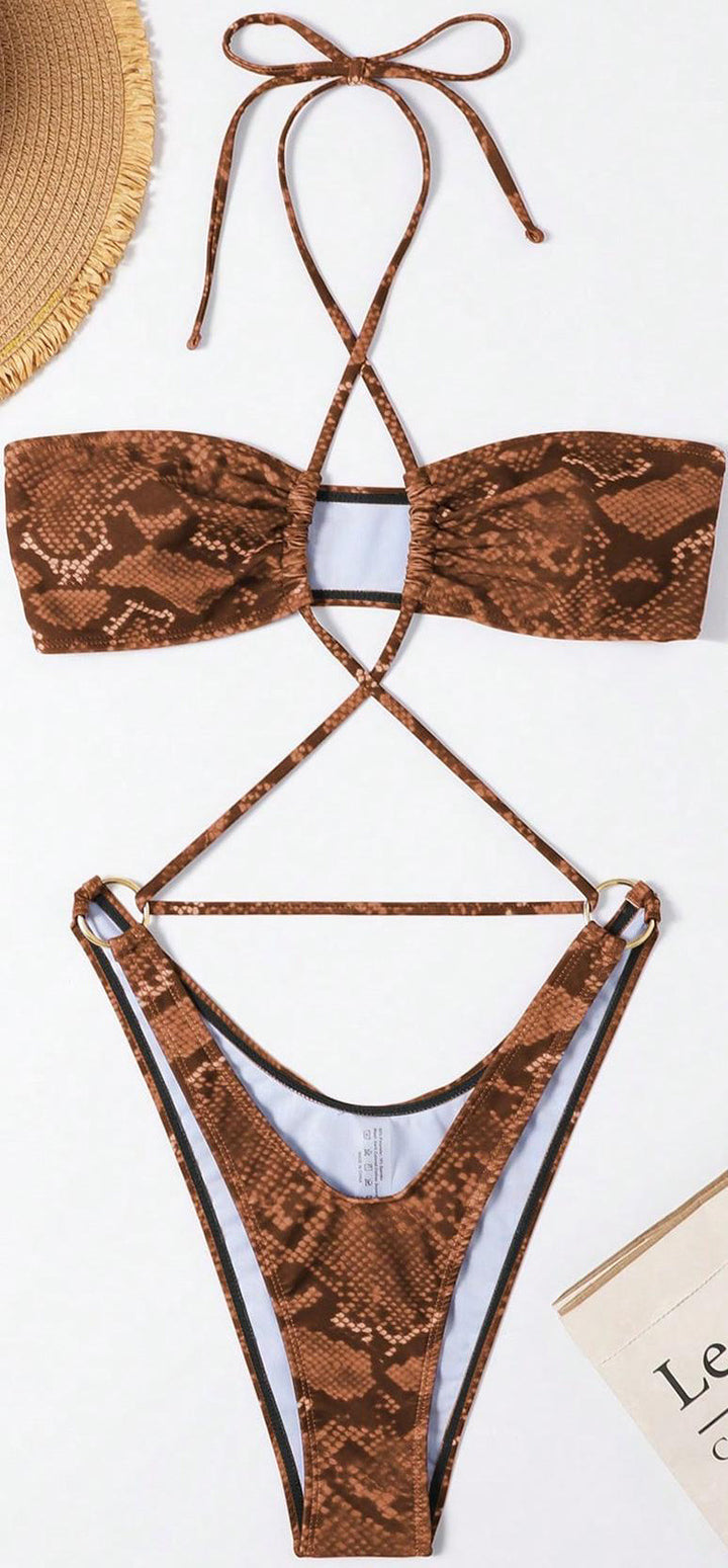 Damen Triangel-Bikini-Set mit raffiniertem Wickeldesign und dekorativen Schnürknoten Drune