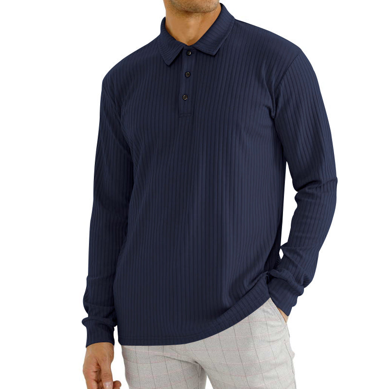 Herren Langarm-Polohemd mit strukturiertem Rippenmuster und Knopfdetail Drune