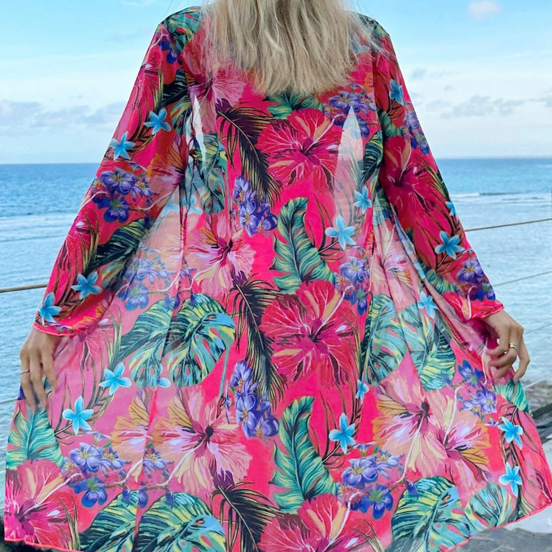 Damen ärmelloses Bikini-Set mit floralem Kimono und modischer Shorts Drune