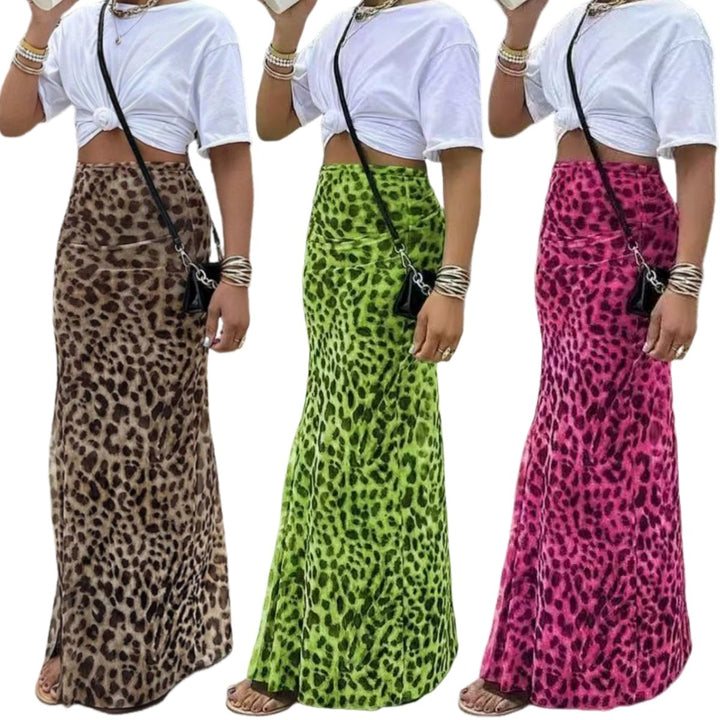 Damen Maxirock mit lebhaftem Leopardenmuster und figurbetontem Schnitt Drune