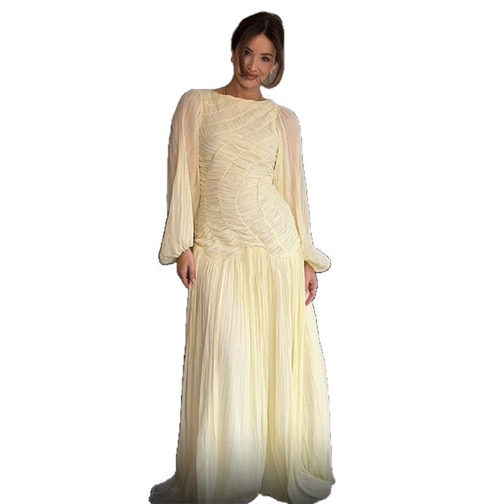 Damen Maxikleid mit raffinierten Falten und eleganten langen Ärmeln Drune