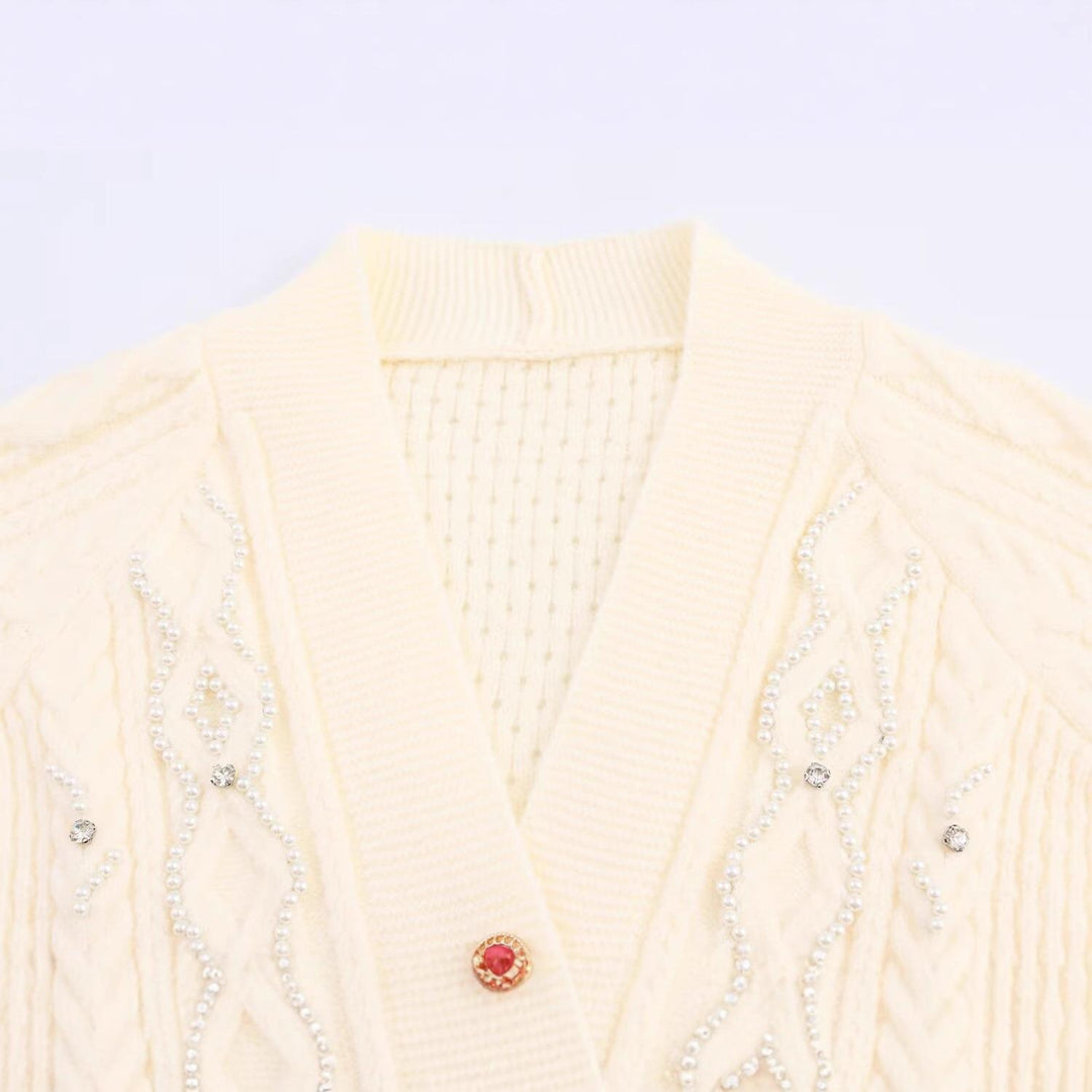 Damen elegante Strickjacke mit dekorativen Knöpfen und Rüschendetails Drune