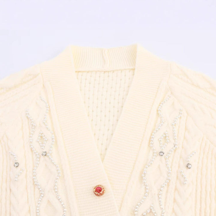 Damen elegante Strickjacke mit dekorativen Knöpfen und Rüschendetails Drune
