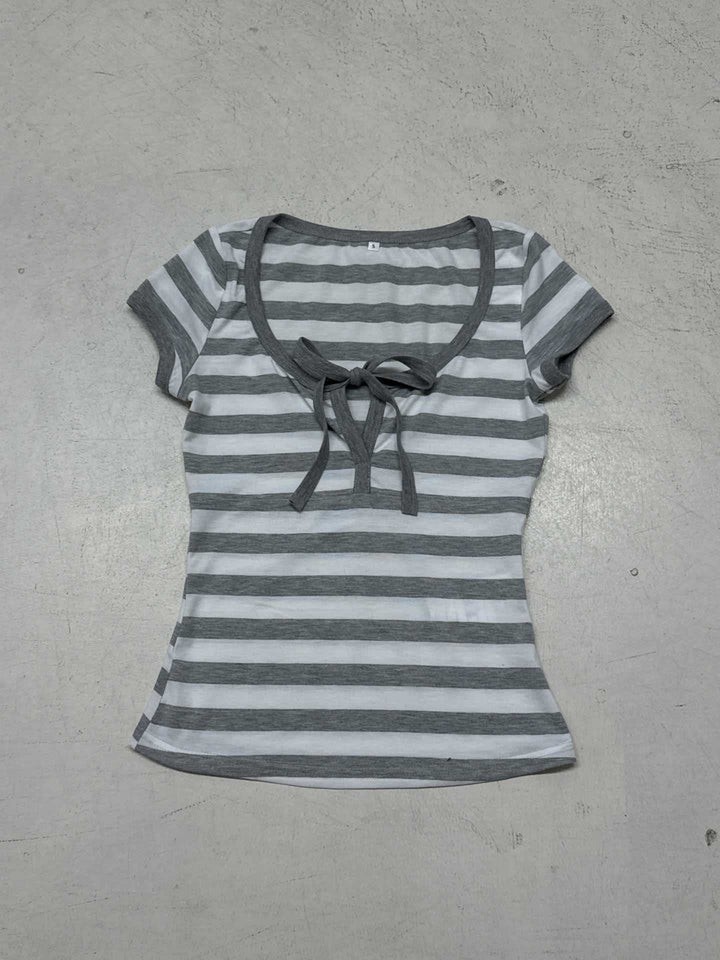 Damen Kurzarm T-Shirt mit verspieltem Schnürdetail Drune