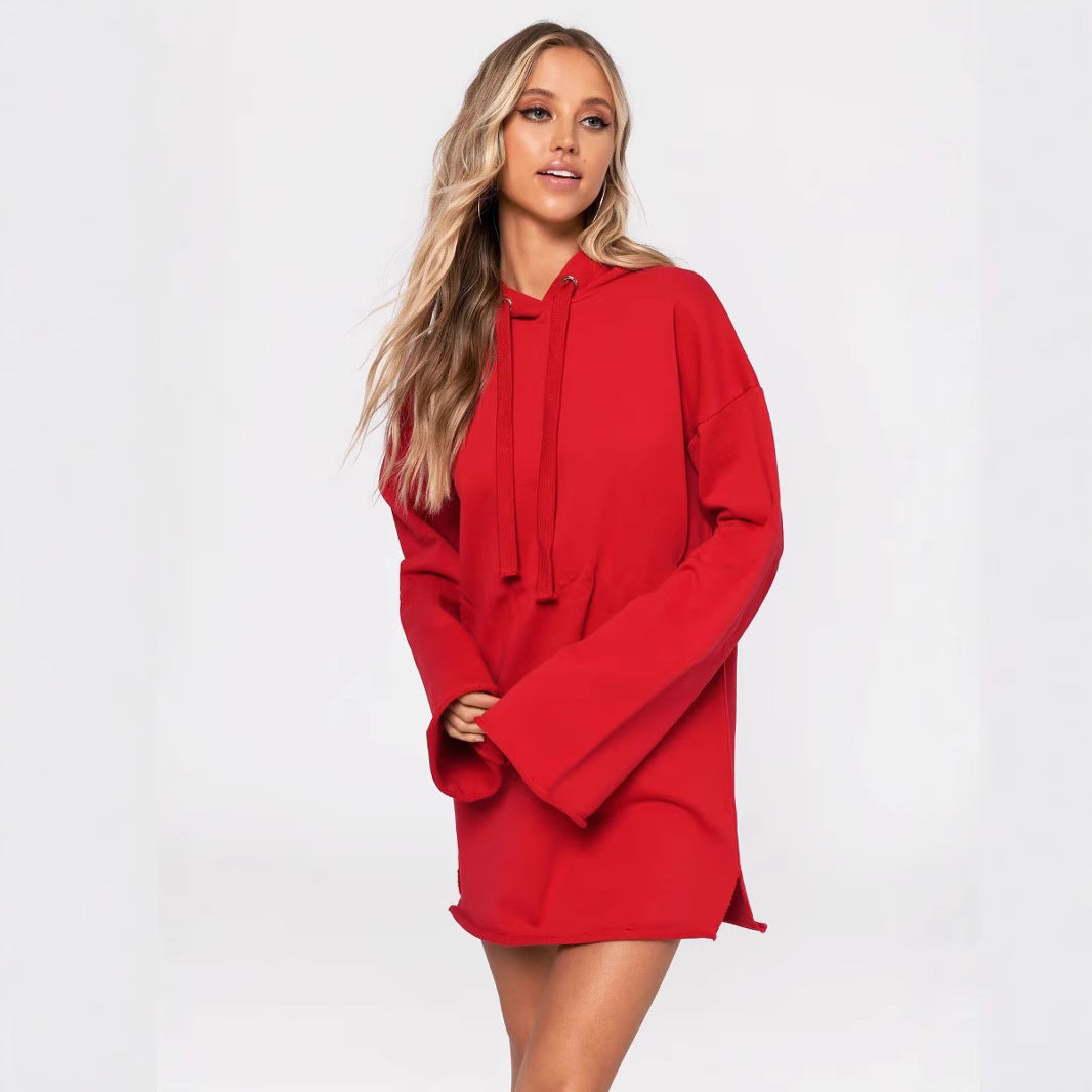 Damen lässiges Oversized Hoodie-Kleid mit Kapuze und langen Ärmeln Drune