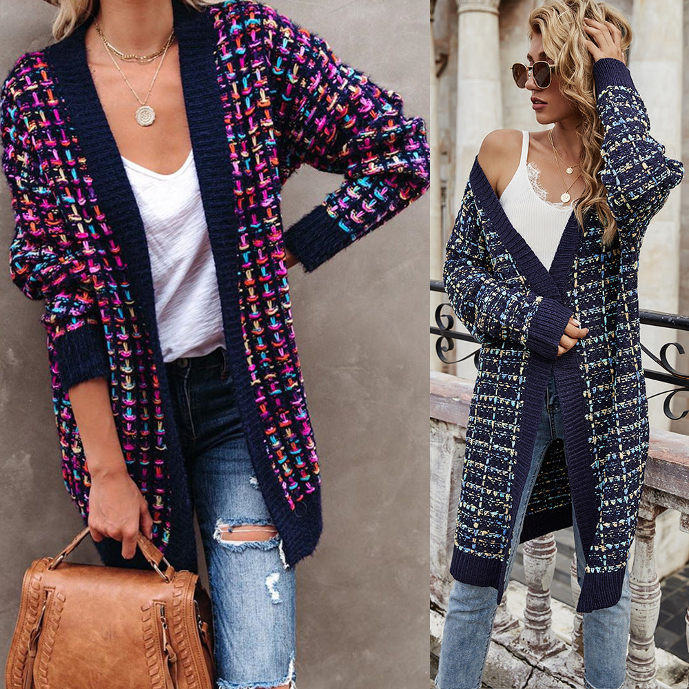 Damen farbenfrohe Strickjacke mit Strukturen und fransigem Abschluss Drune