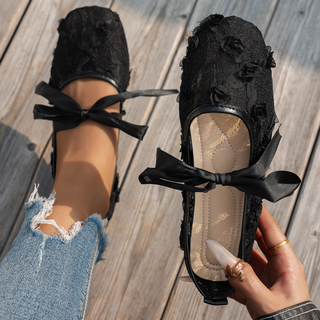 Damen elegante Ballerinas mit floralen Applikationen und rutschfester Sohle Drune