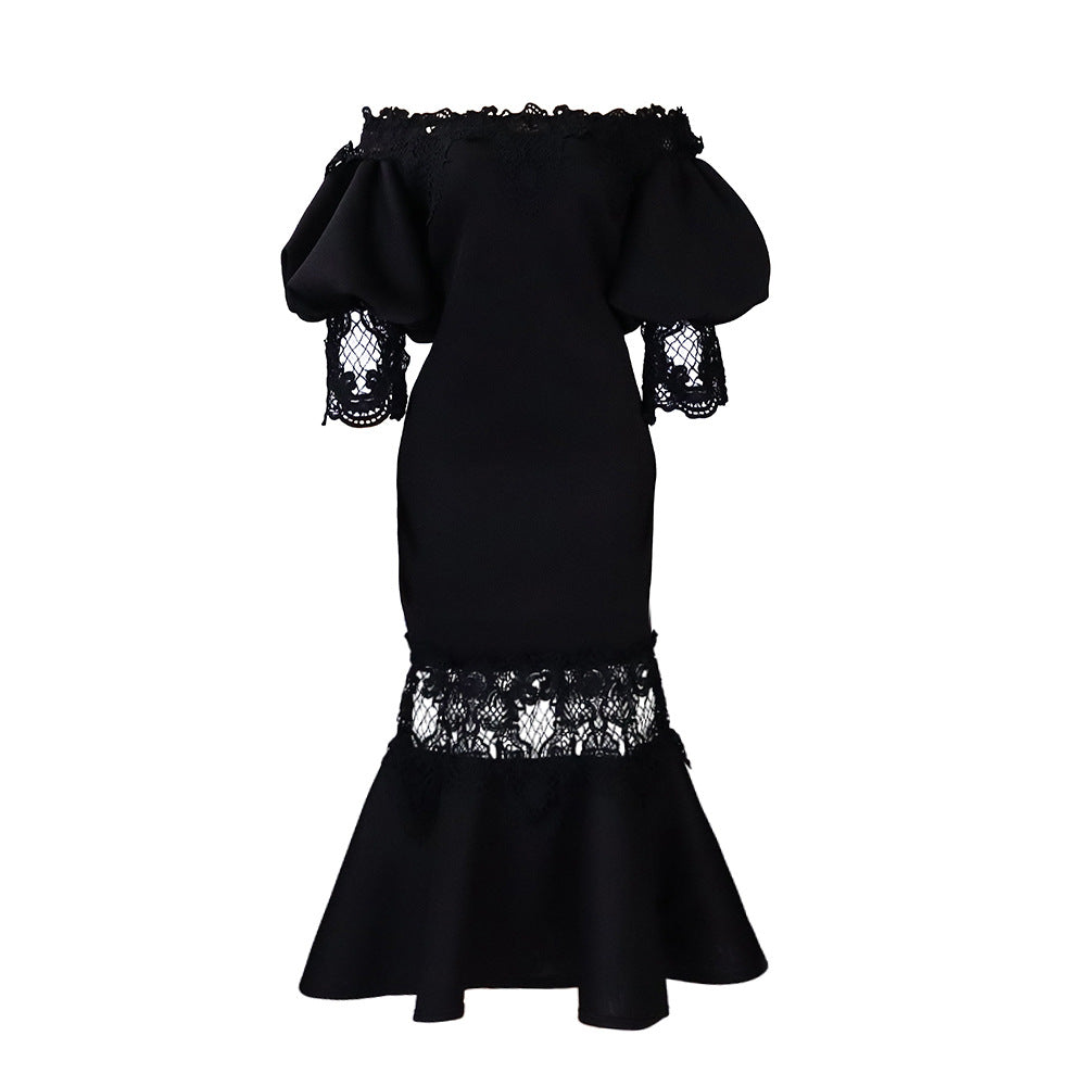 Damen Spitzenkleid im eleganten Meerjungfrauenschnitt mit voluminösen Ärmeln Drune