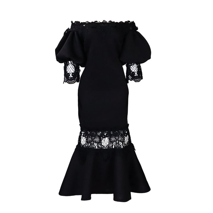 Damen Spitzenkleid im eleganten Meerjungfrauenschnitt mit voluminösen Ärmeln Drune