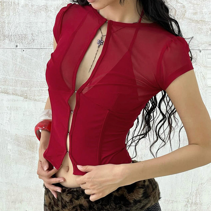 Damen cropped Oberteil mit dekorativer Schnürung Drune