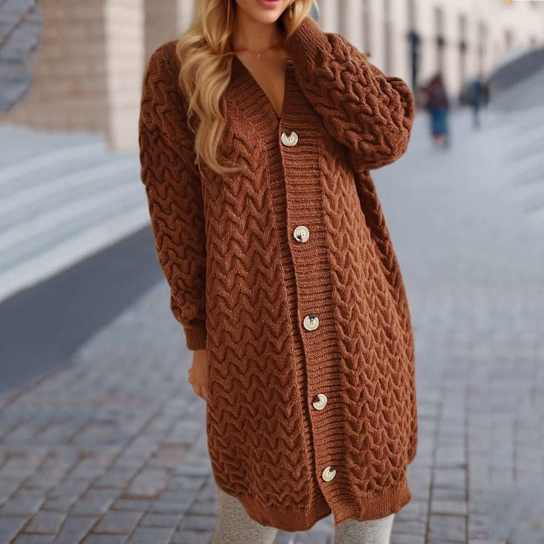 Damen Strickjacke mit strukturierter Zopfstrickoptik und dekorativen Knopfdetails Drune