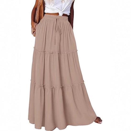 Damen luftiger Maxirock mit Rüschendetails Drune