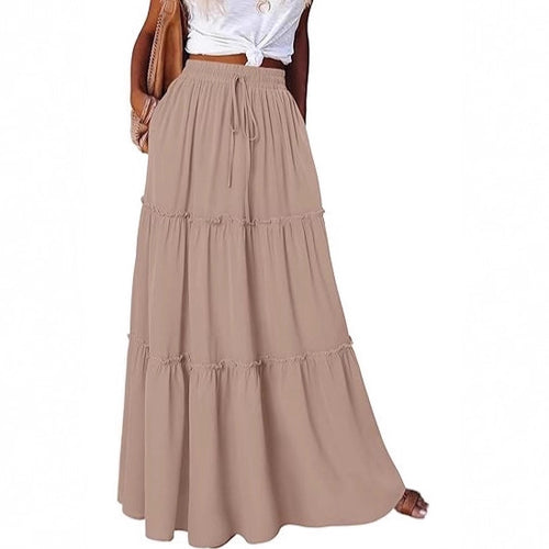 Damen luftiger Maxirock mit Rüschendetails Drune