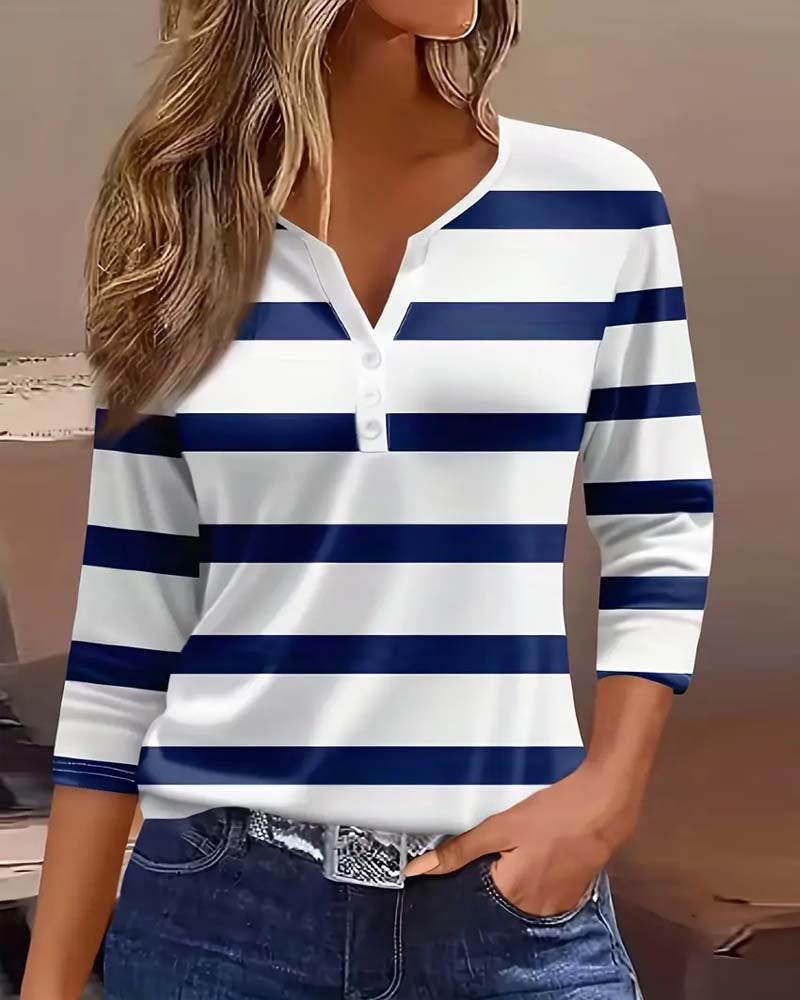 Damen Langarmshirt mit marineblauen Streifen Drune