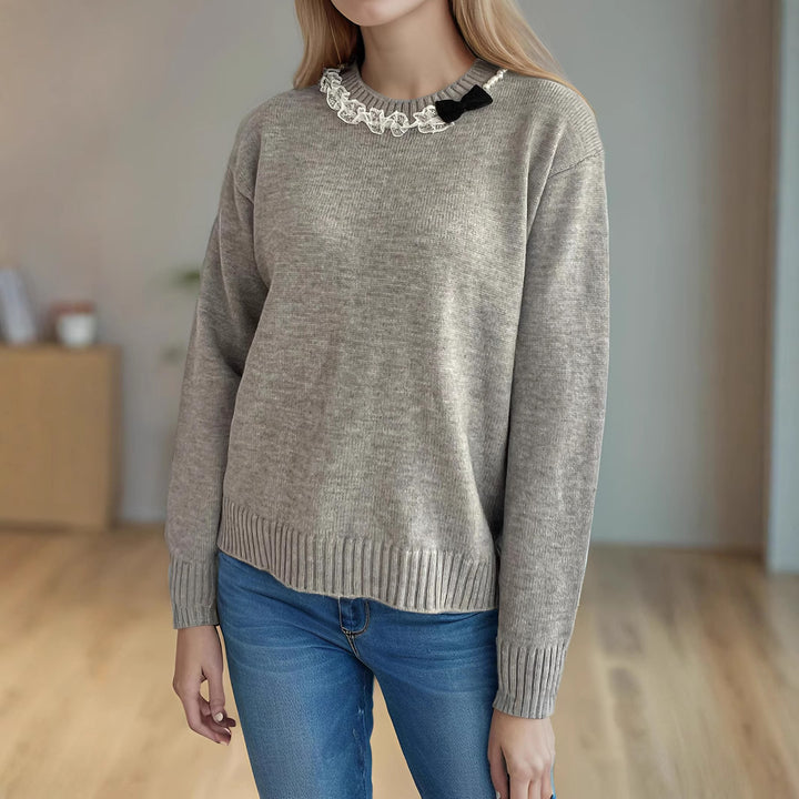 Damen gemütlicher Strickpullover mit Rüschendetails Drune