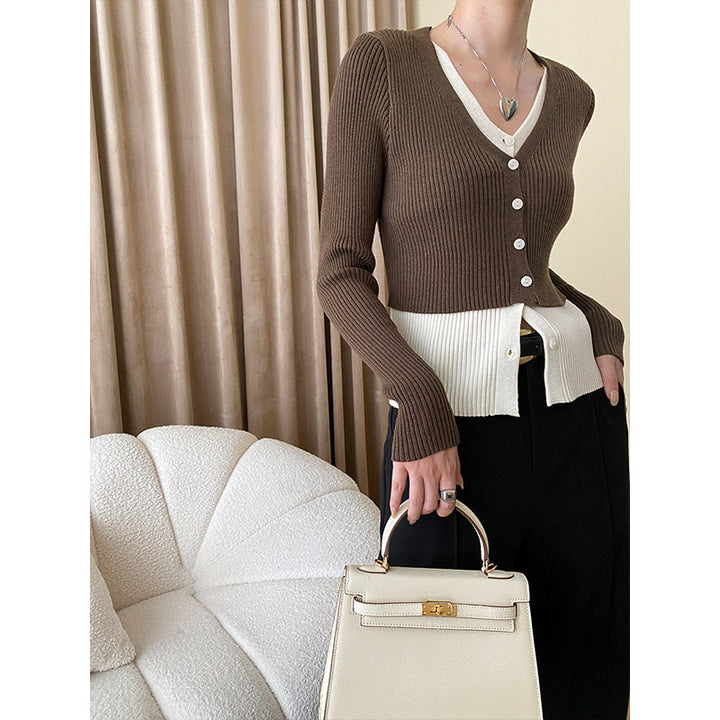 Damen lässiger Strickcardigan mit Knopfverschluss und feiner Rippstruktur Drune