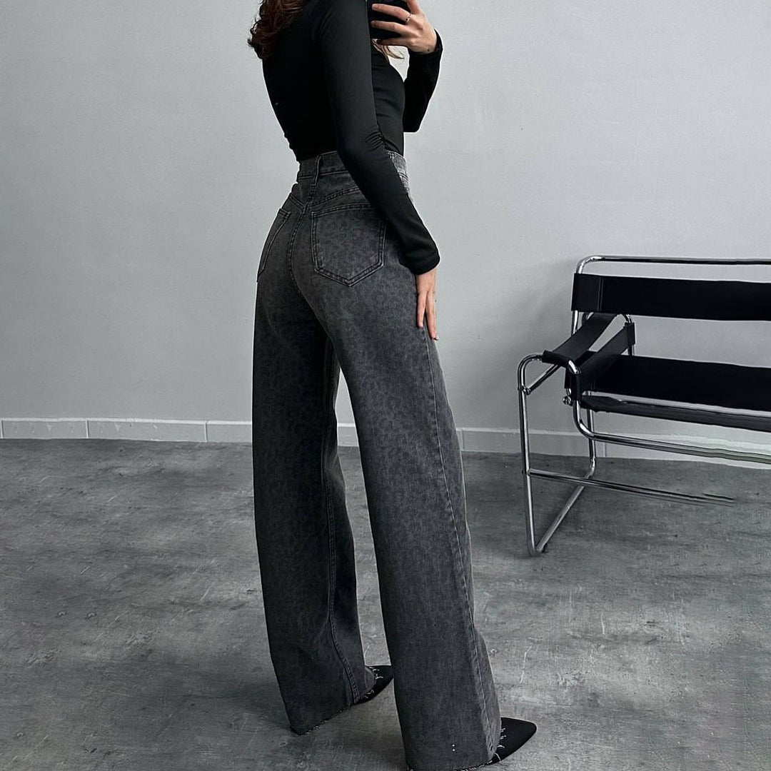 Damen Jeans im modischen Schlangenmuster mit hohem Bund und geradem Schnitt Drune