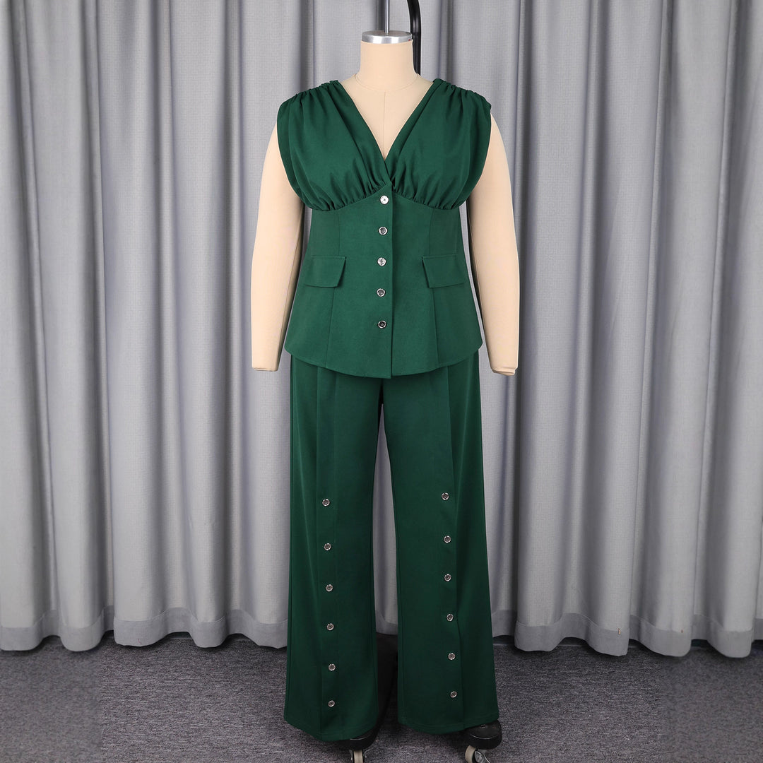 Damen elegantes Jumpsuit mit tiefem V-Ausschnitt und auffälligen Knopfdetails Drune