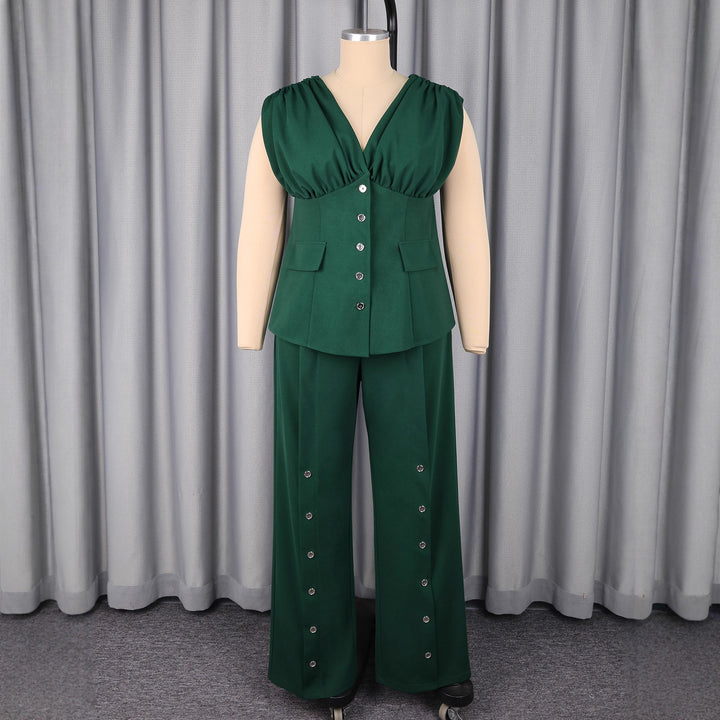 Damen elegantes Jumpsuit mit tiefem V-Ausschnitt und auffälligen Knopfdetails Drune