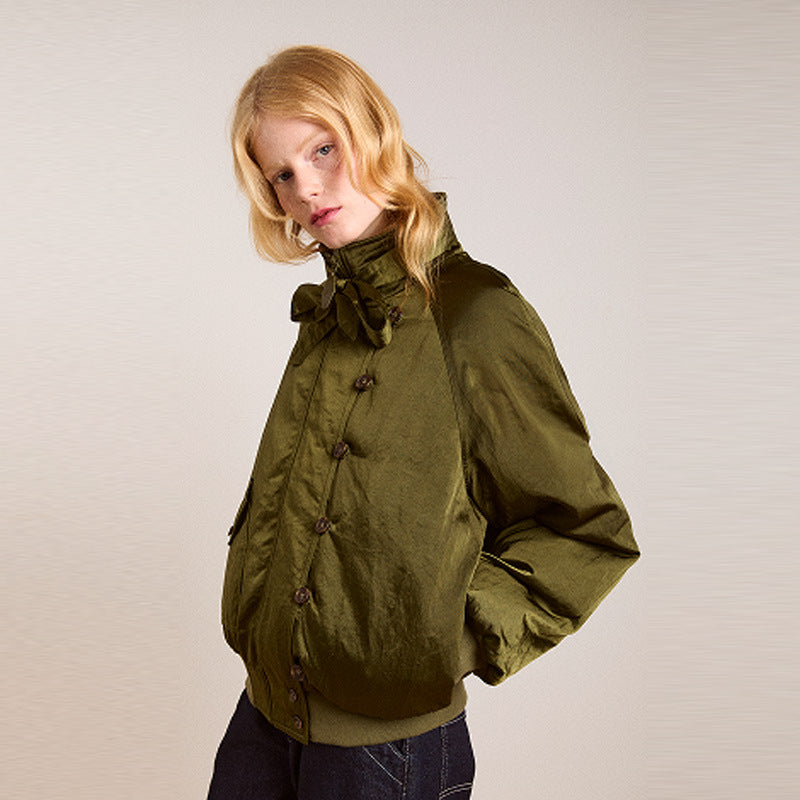 Damen Urbane Bomberjacke mit eleganten Details und hohem Kragen Drune