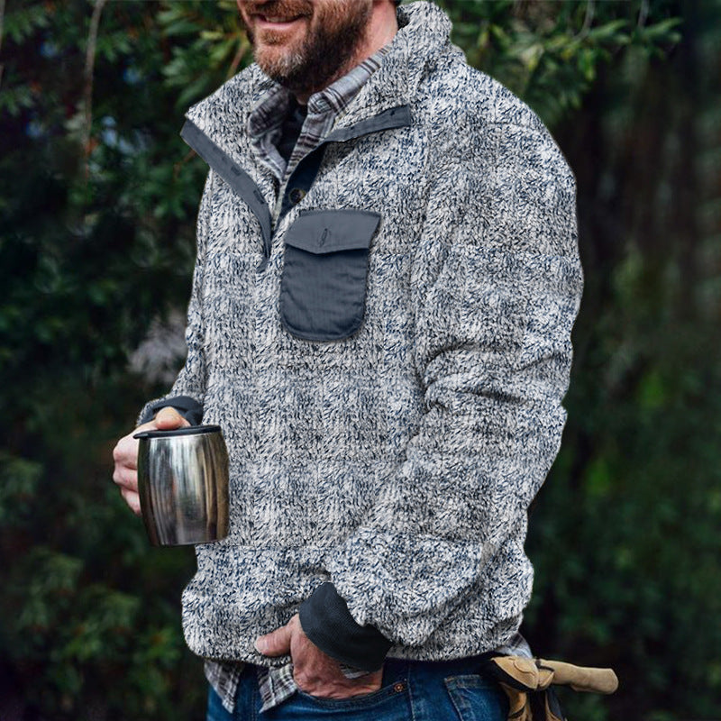 Herren Fleece-Pullover mit Karomuster und Hohem Kragen Drune
