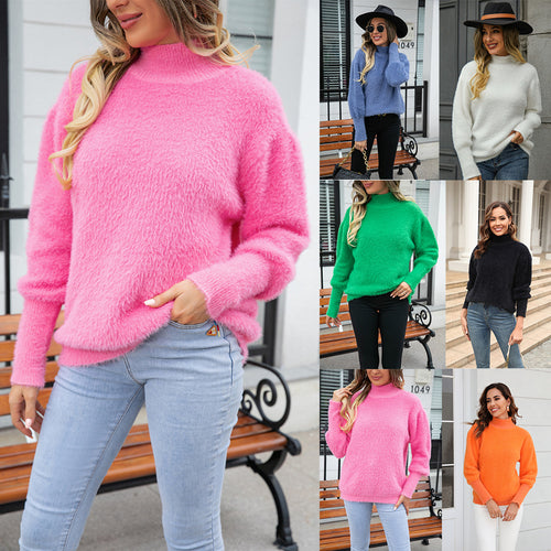 Damen kuscheliger Hochkragenpullover mit voluminösen Ärmeln Drune
