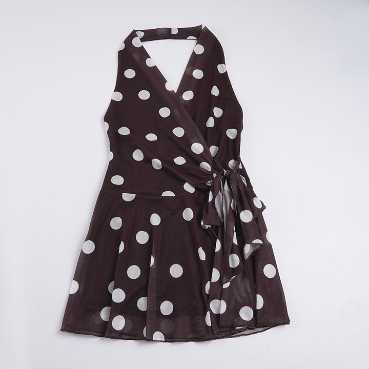 Damen Wickelkleid mit Polka-Dots und verspieltem Taillengürtel Drune