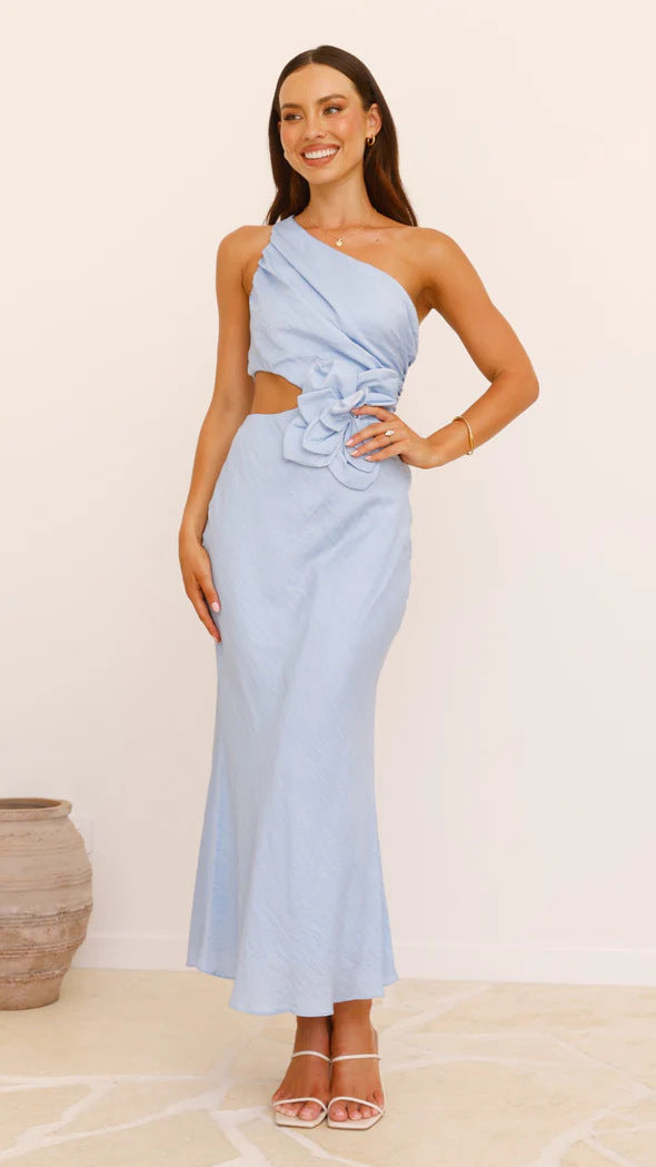 Damen Elegantes Maxikleid mit seitlichem Cut-Out und floralem Detail Drune