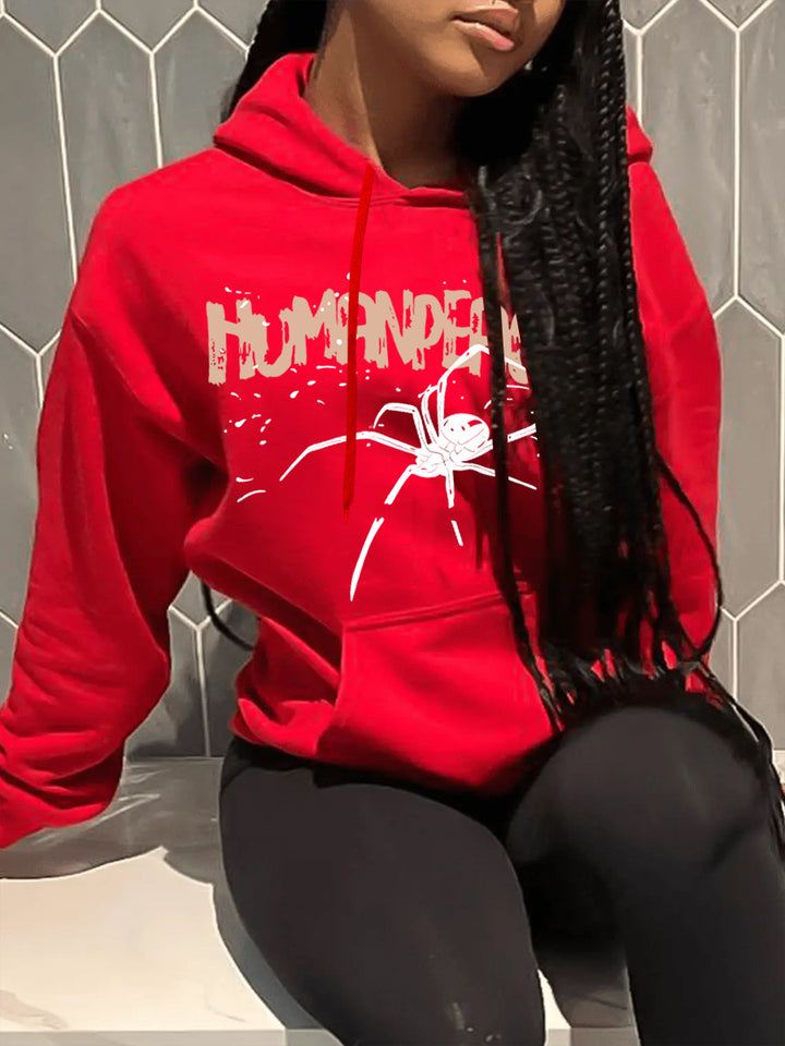 Damen Kapuzenpullover mit kreativem Spinnenmotiv und bequemer Passform Drune