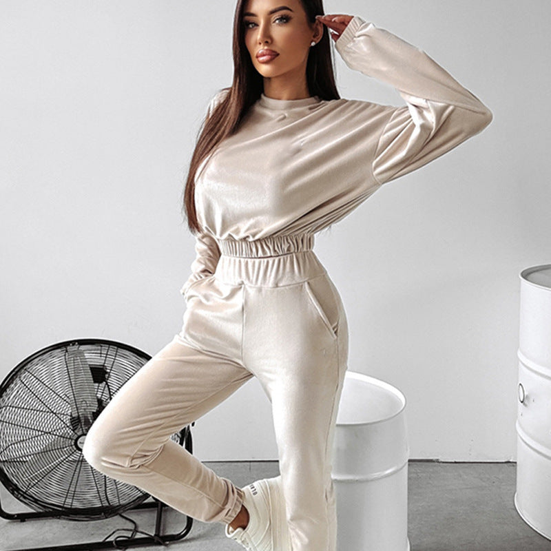 Damen modisches Cropped-Sweat-Set mit elastischem Bund und lässigen Hosen Drune
