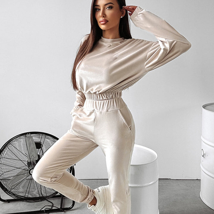 Damen modisches Cropped-Sweat-Set mit elastischem Bund und lässigen Hosen Drune