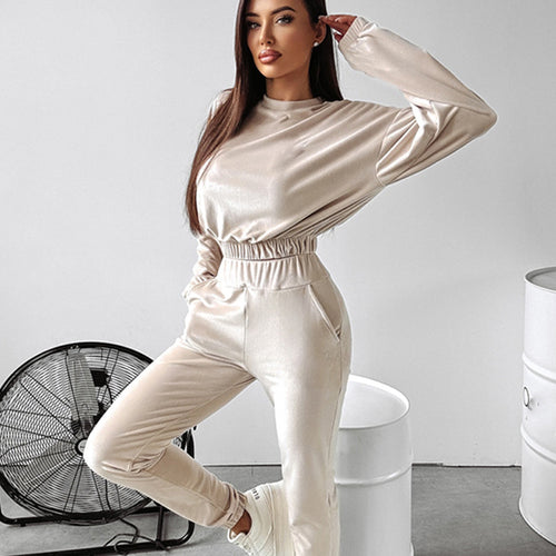 Damen modisches Cropped-Sweat-Set mit elastischem Bund und lässigen Hosen Drune
