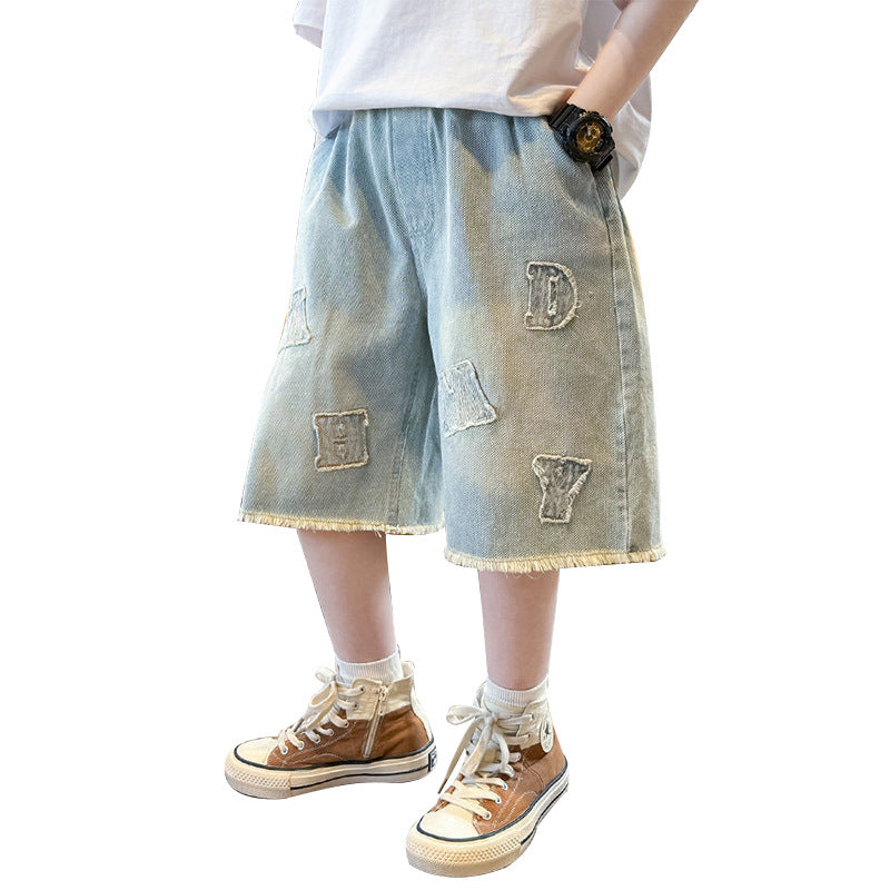 Jungen lässige Denim-Shorts mit auffälligen Applikationen Drune