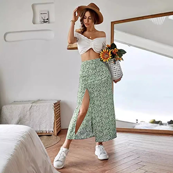 Damen Maxirock mit floralem Print und seitlichem Schlitz Drune