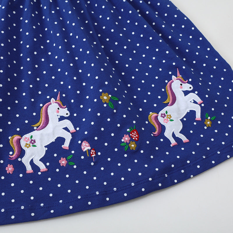 Mädchen Kleid mit Punkten und Einhornstickerei Drune