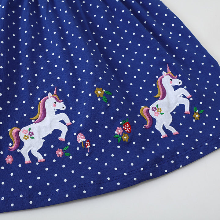 Mädchen Kleid mit Punkten und Einhornstickerei Drune