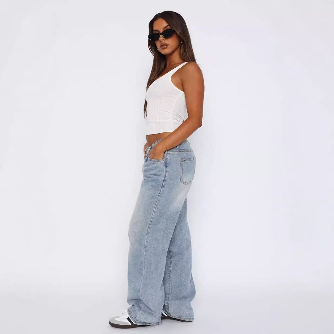 Damen lässige weite Jeans mit hohem Bund und modischem Schnitt Drune