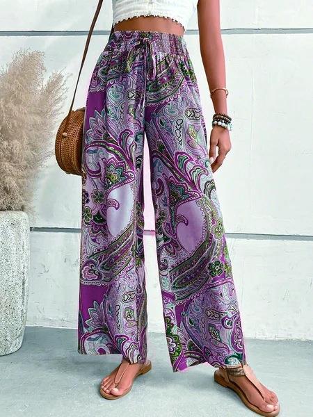 Damen Weitgeschnittene Palazzo-Hose mit floralem Paisley-Muster und elastischem Bund Drune