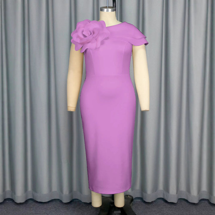 Damen elegantes Etuikleid mit floralem Akzent und Schulterdesign Drune